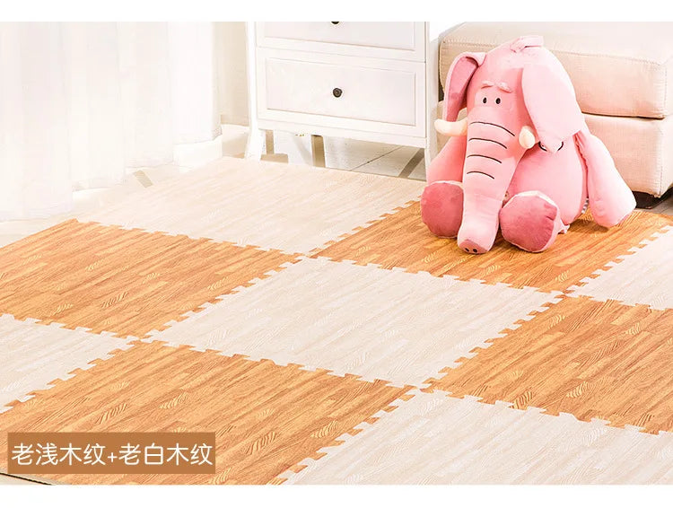 Wooden Baby EVA Foam Play Gym Puzzle Mat Interlocking Exercise Tiles Crawling Carpet for Kids Game Activity Soft Floor 30x30x1cm