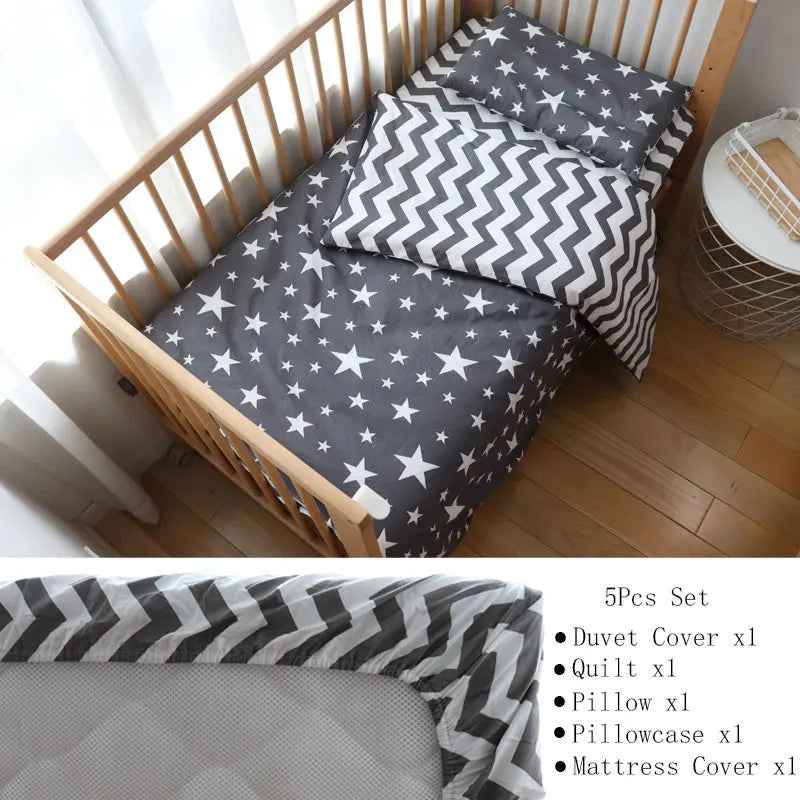 Baby Bedding Set Nordic Striped Star Crib Bedding Set With Bumper Cotton Soft Baby Bed Linen Items For Newborns Nursery Decor