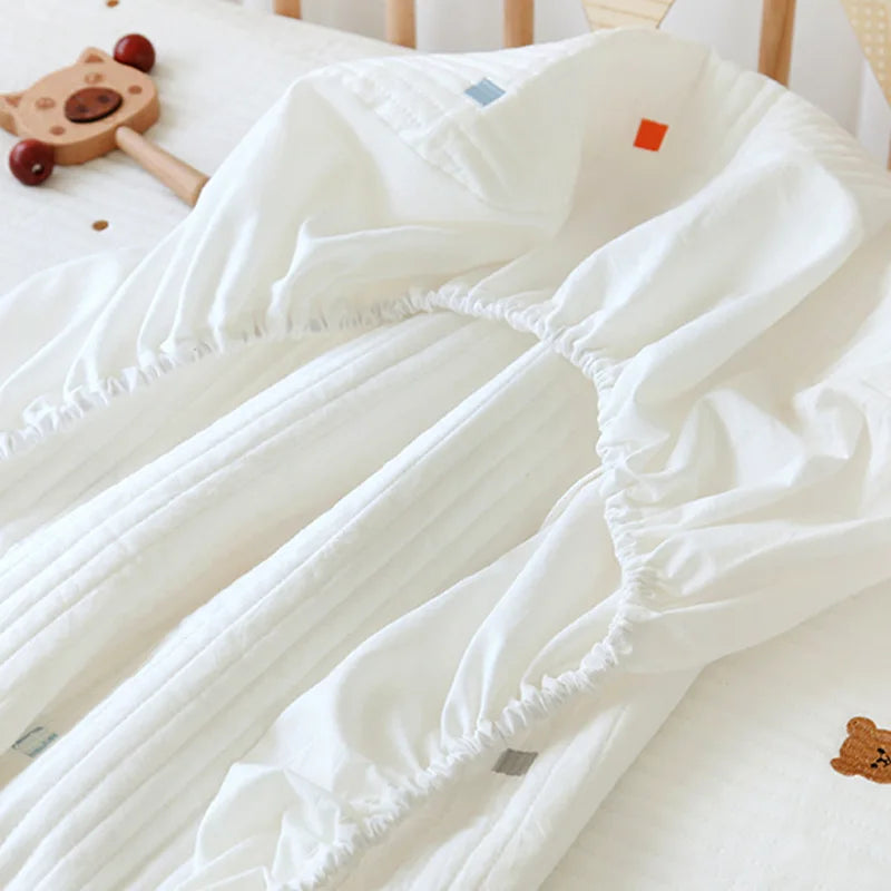 Korean Pure Cotton Quilted Baby Cot Crib Fitted Sheet Bear Cherry Loquat Embroidery Kids Infant Cradle Bed Sheets Mattress Cover