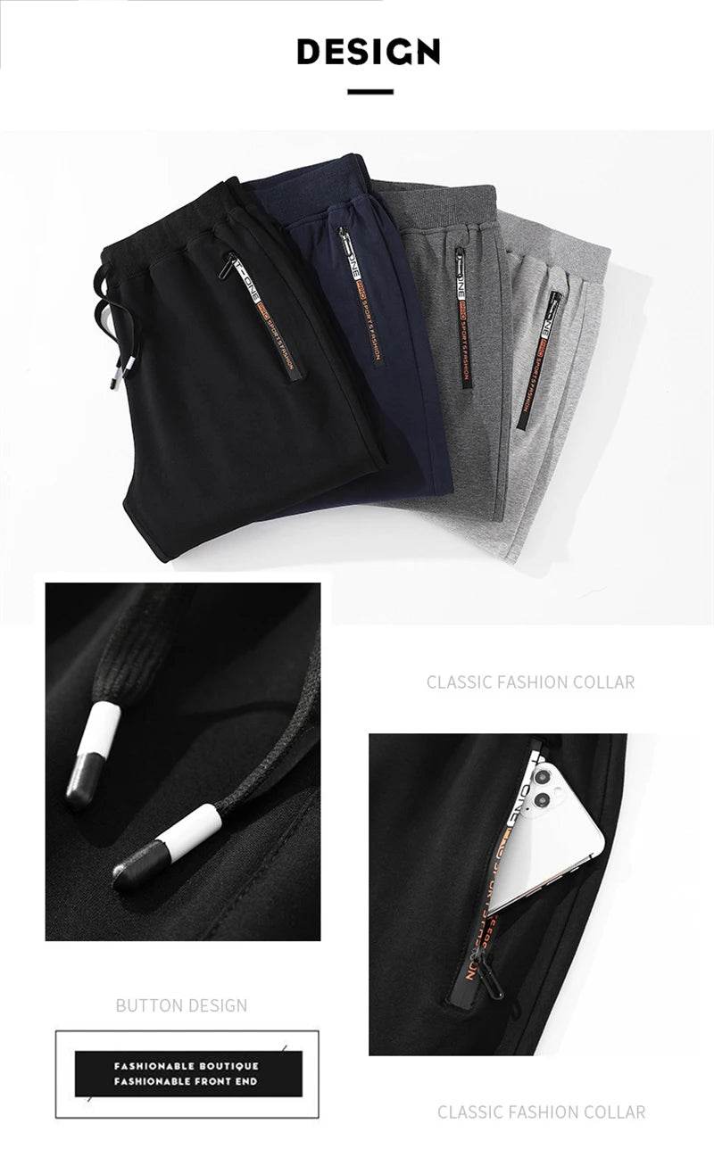 2025 Autumn Men's Sport Pants Casual Knitted Trousers With Zipper Pockets Solid Color Jogger pants Male pantalon chandal hombre - AIAZ