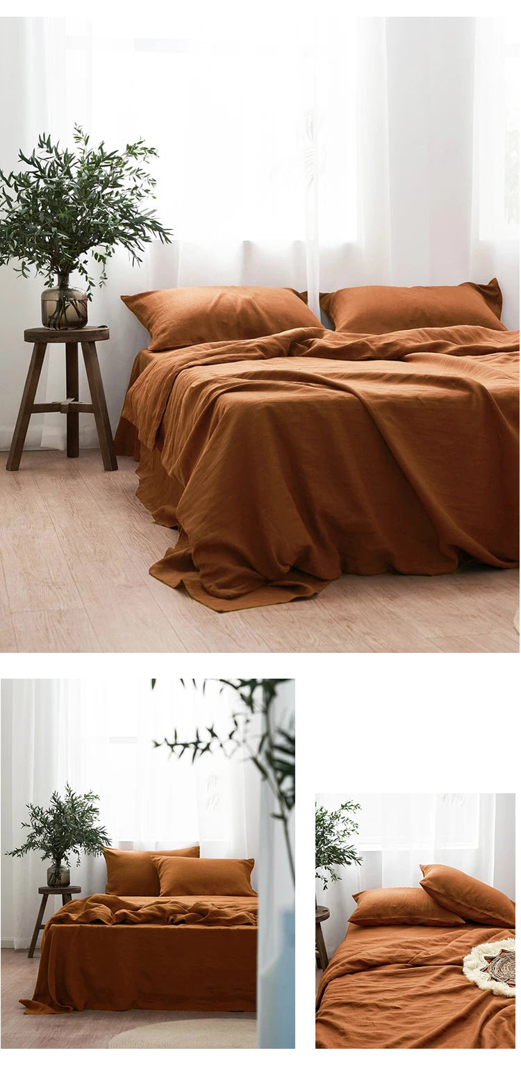 Pure Organic Flax Linen Bedding Set, Including Duvet Cover and 2 Pillow Cover, Bed Linens, Button Or Zipper Quilt Cover King
