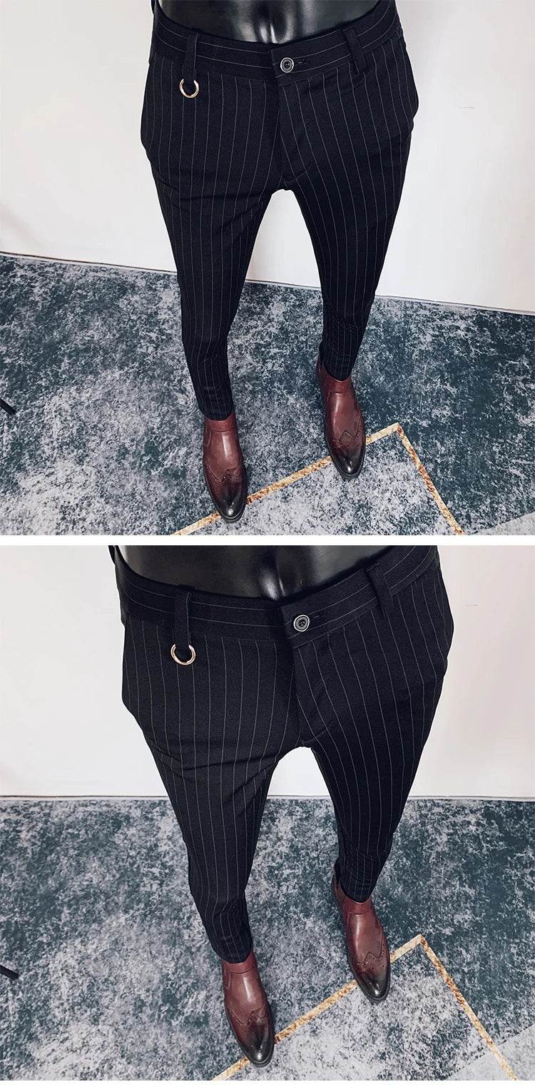 Men Suit Pants Formal Trousers Pantalone Hombre Stretch Slim Solid Color Casual Dress Full Length Pants Fashion New Men Clothing - AIAZ