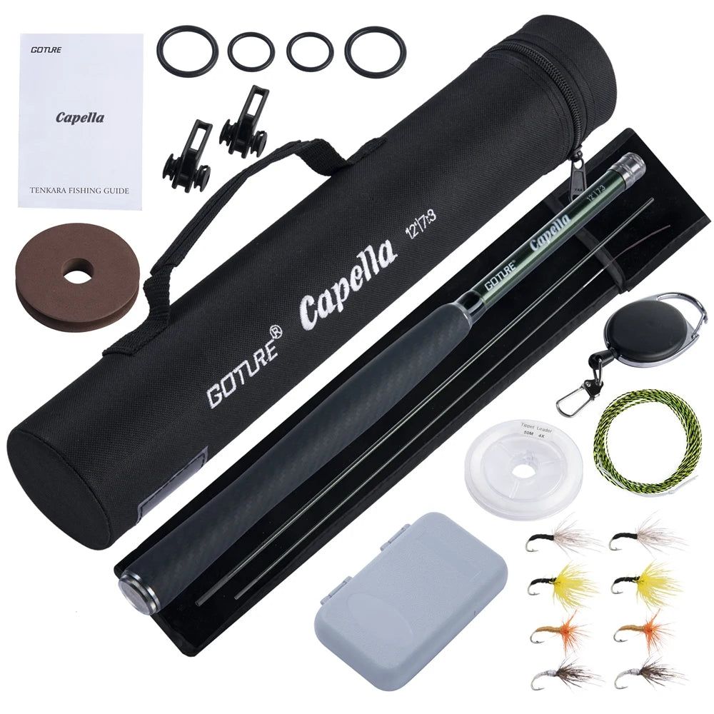 Goture Tenkara Fly Fishing Rod Combo 3.6m Ultralight Carbon Fiber Rod with Line Lure Clipper Portable Tenkara Rod Set Tackles