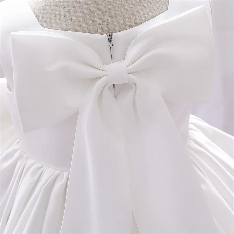 Big Bow Princess Sweet Kids Tutu Toddler Birthday Party Newborn Christening Children Baptism Baby Girls Clothes Summer Dresses