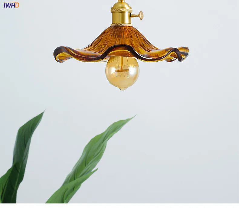 IWHD Nordic Style Simple LED Pendant Light Fixtures Bedroom Living Room Bar Colorful Glass Copper Hanging Lamp Lights Edison