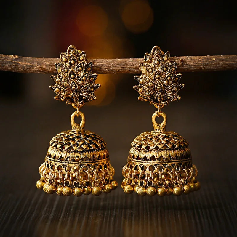 Boho Afghan Ethnic Drop Earrings For Women Pendient Gold Color Gyspy Silver Color Bell Ladies Indian Earring Jewelry