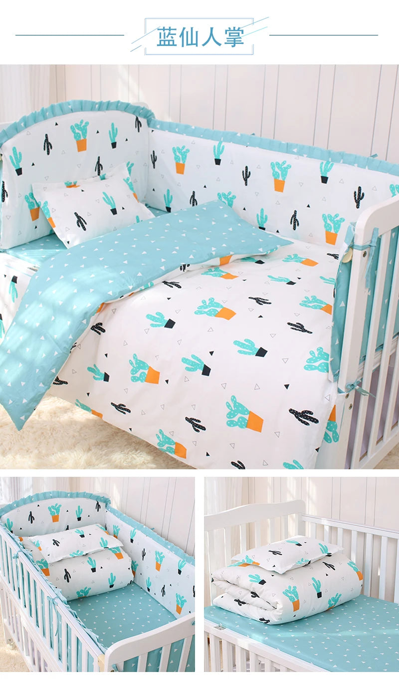 6/9pcs Elephant Baby Bedding Set Cotton Bedroom Decor Baby Girl Boy Crib Bed Linens Bed Bumper 120*60/120*70cm