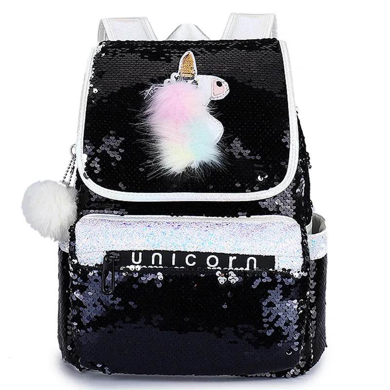 3pcs/set Sequins Unicorn Backpack Fashion Girl Glitter School Book Bag Girls Cute Hologram Laser PU Leather Travel Backpacks - AIAZ