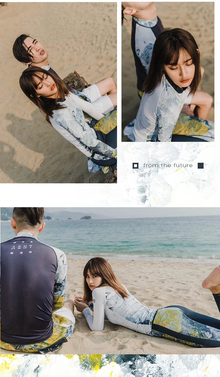 Nu-June Women Long Sleeve Rashguard Swimwear Print Surfing Top Diving Shirt Quick Dry Running Biking Rash Guard UPF50+ Swimsuit