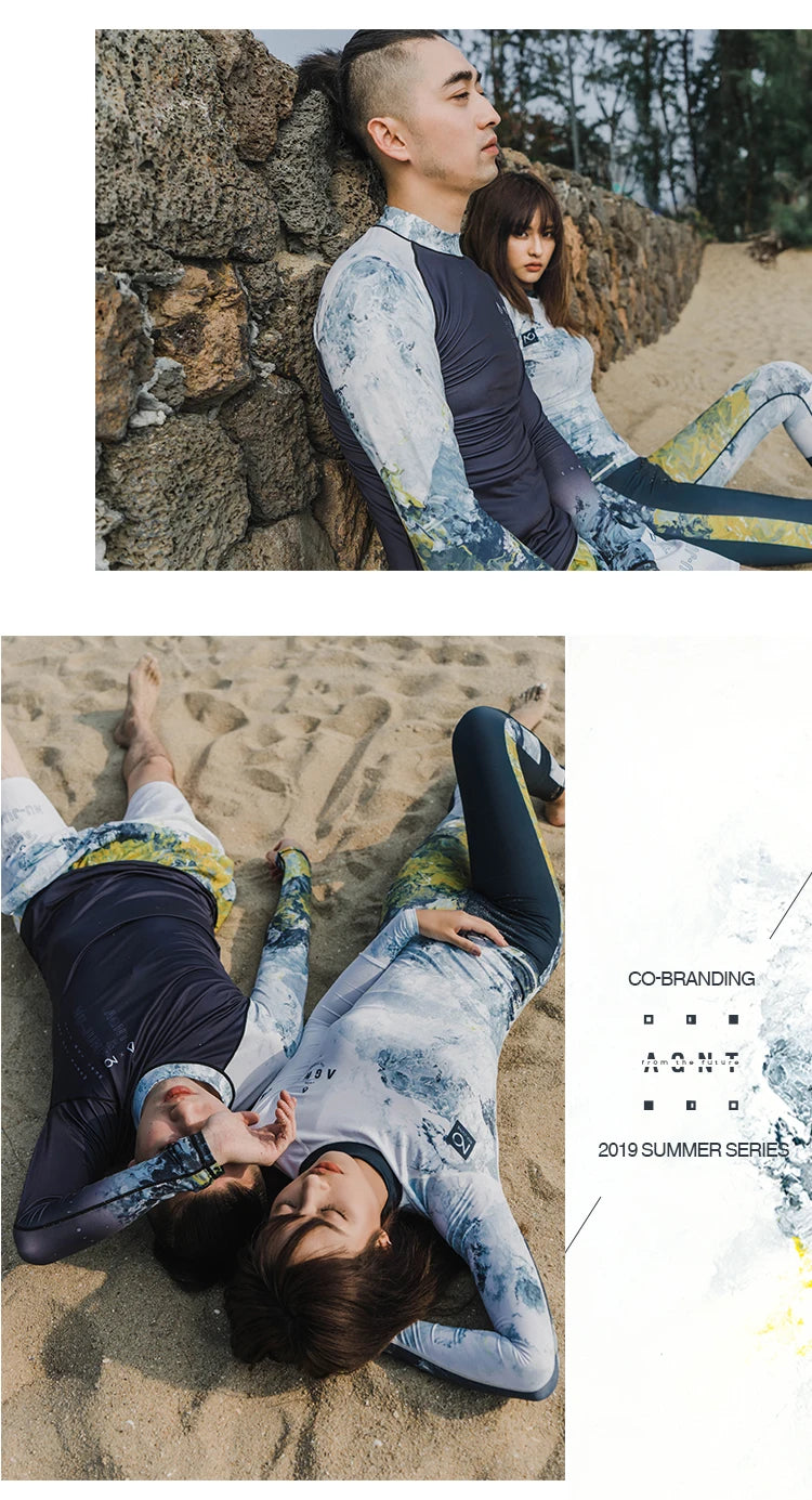 Nu-June Women Long Sleeve Rashguard Swimwear Print Surfing Top Diving Shirt Quick Dry Running Biking Rash Guard UPF50+ Swimsuit