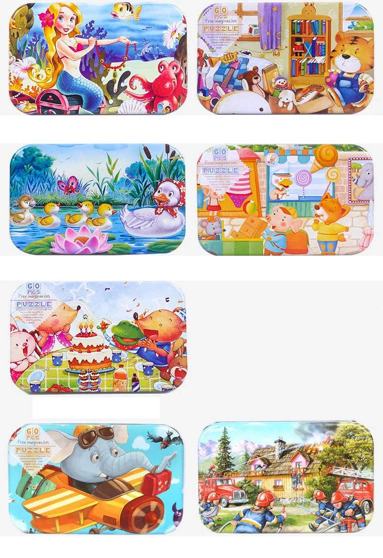 Hot New 60 Pieces Wooden Puzzle Toys for Children Cartoon Vehicle Animal Wood Jigsaw Baby Learning Educational Toy Kids Gift - AIAZ