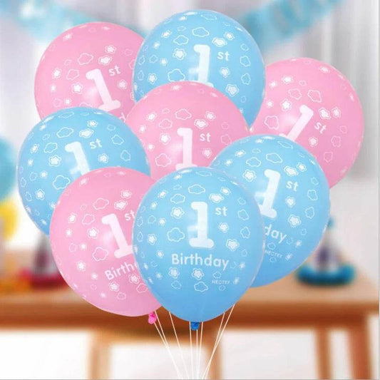 10Pcs Baby Shower 1st Birthday Balloon Pink blue Latex Balloon For Boys Girls Baby 1 Year Old First Birthday Kids Gift Toys - AIAZ