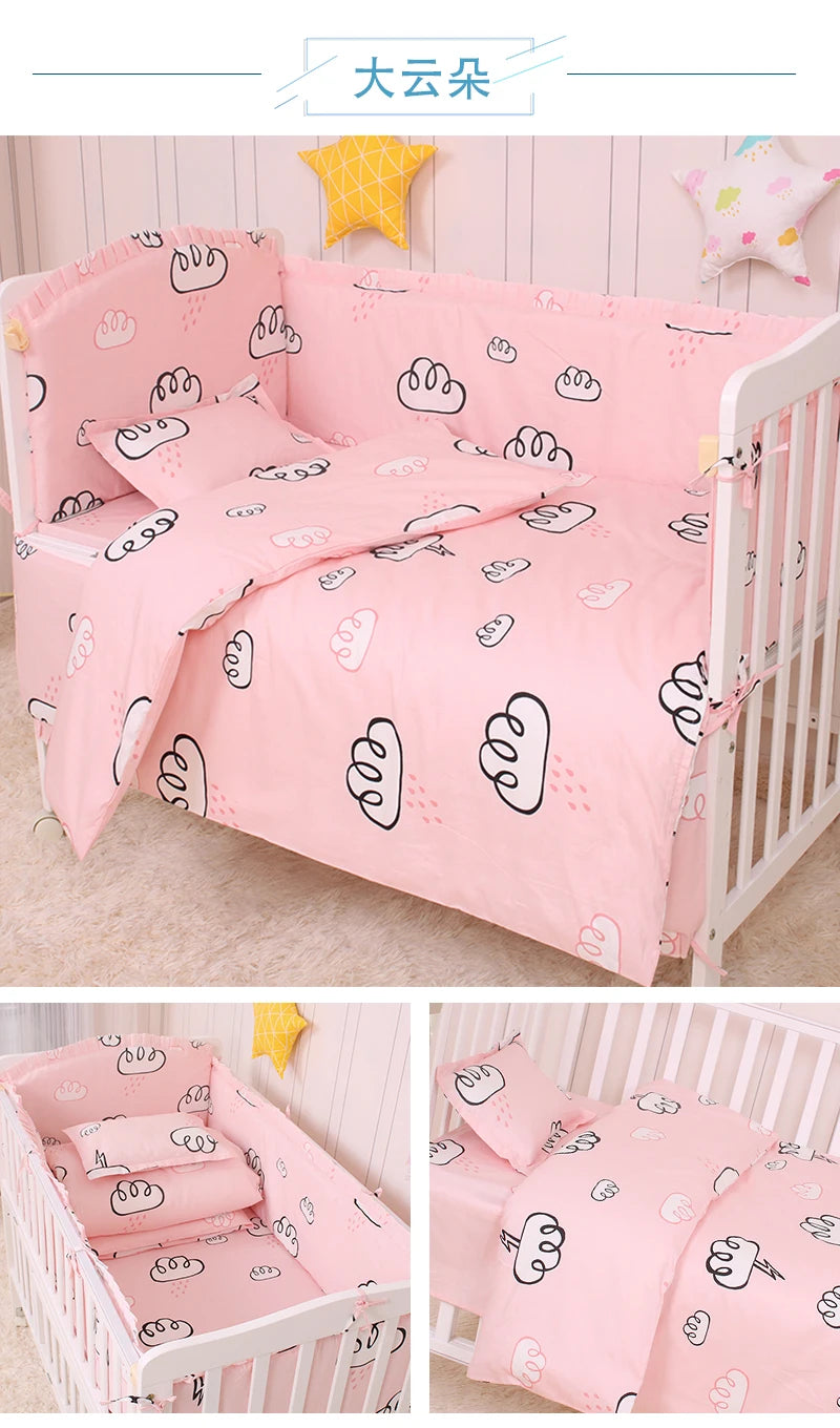 6/9pcs Elephant Baby Bedding Set Cotton Bedroom Decor Baby Girl Boy Crib Bed Linens Bed Bumper 120*60/120*70cm
