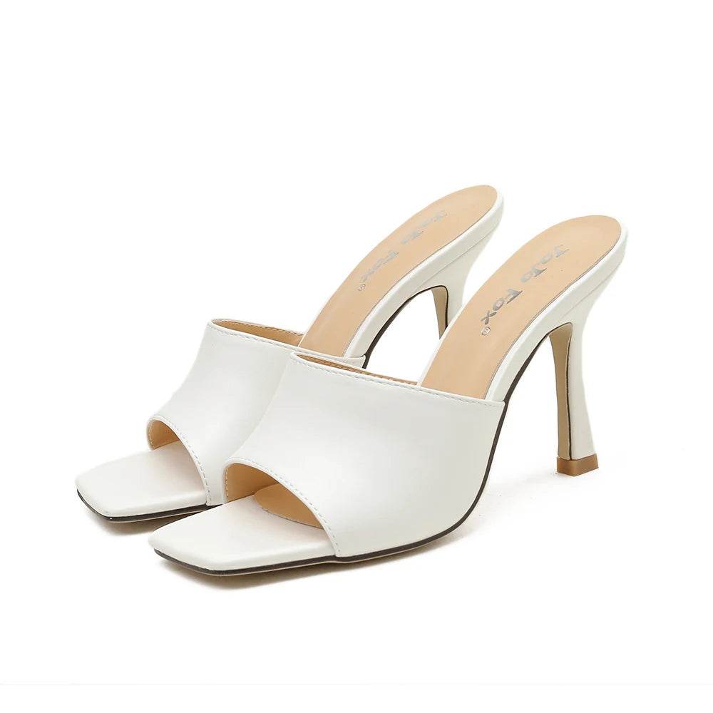 2025 New Summer Women Sandals Square Toe Ladies Heel Mules Sexy Thin High Heels Sandals Slippers Female Fashion Woman Shoes - AIAZ
