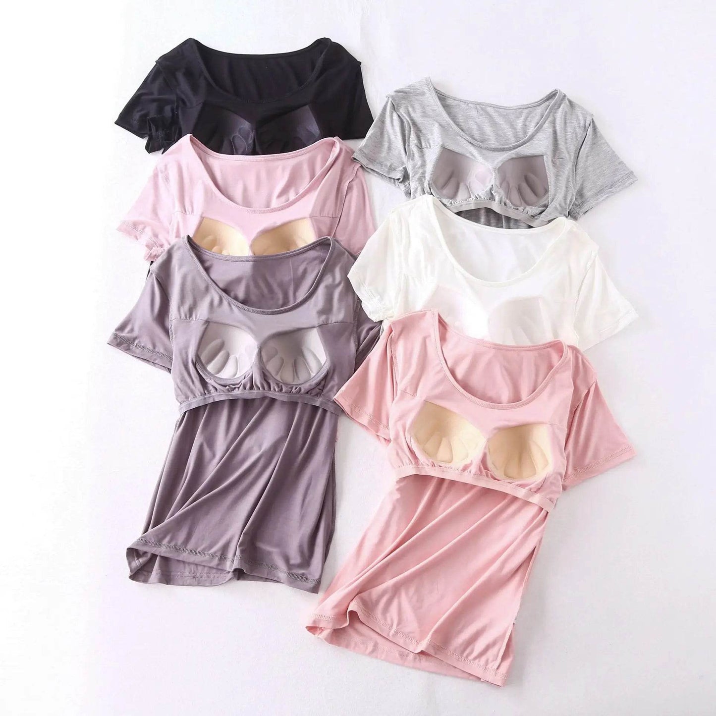 Modal cotton pyjama femme new pijamas women chest pad short sleeve pajamas set large size bra-cup loose shorts sleepwear set - AIAZ