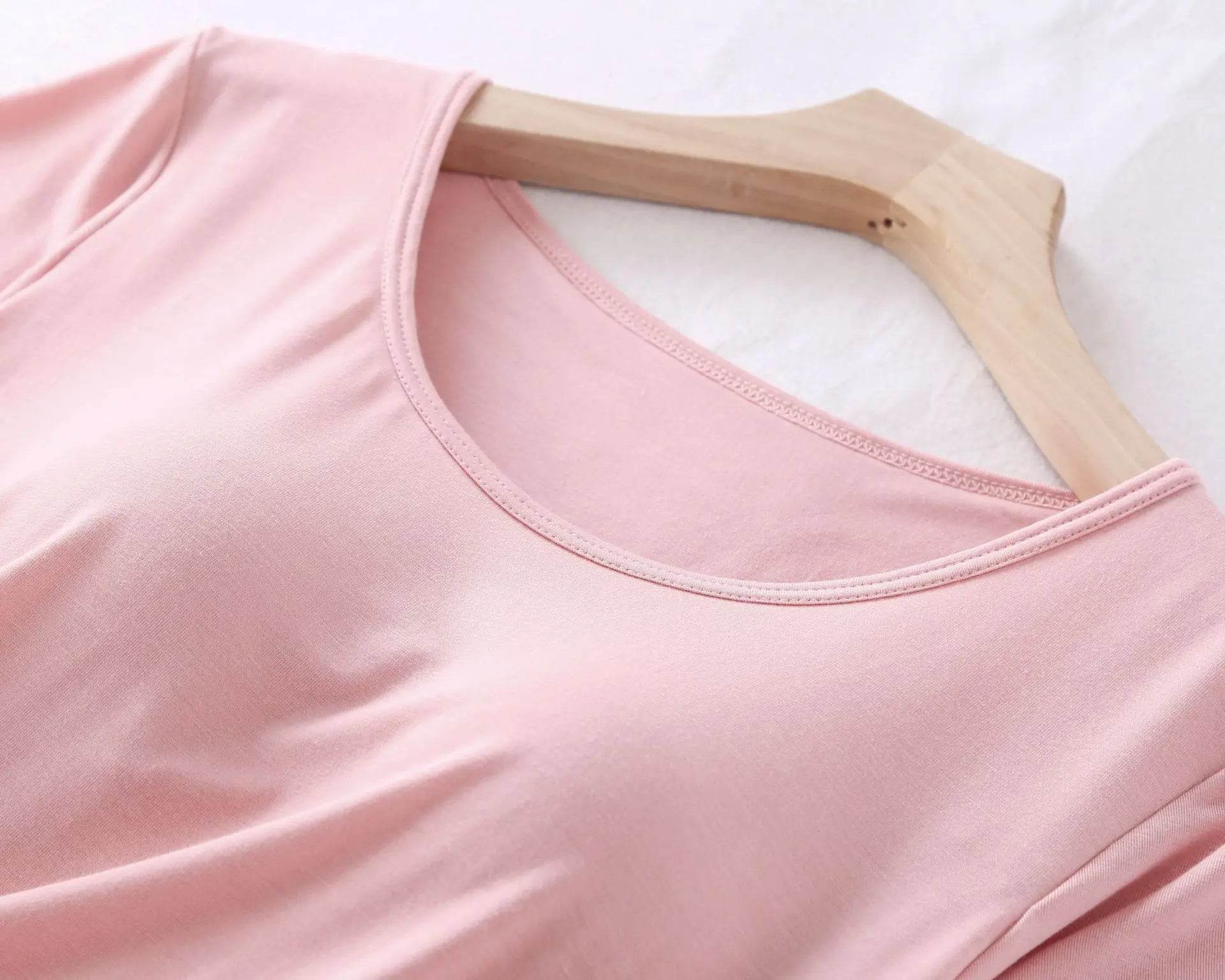 Modal cotton pyjama femme new pijamas women chest pad short sleeve pajamas set large size bra-cup loose shorts sleepwear set - AIAZ