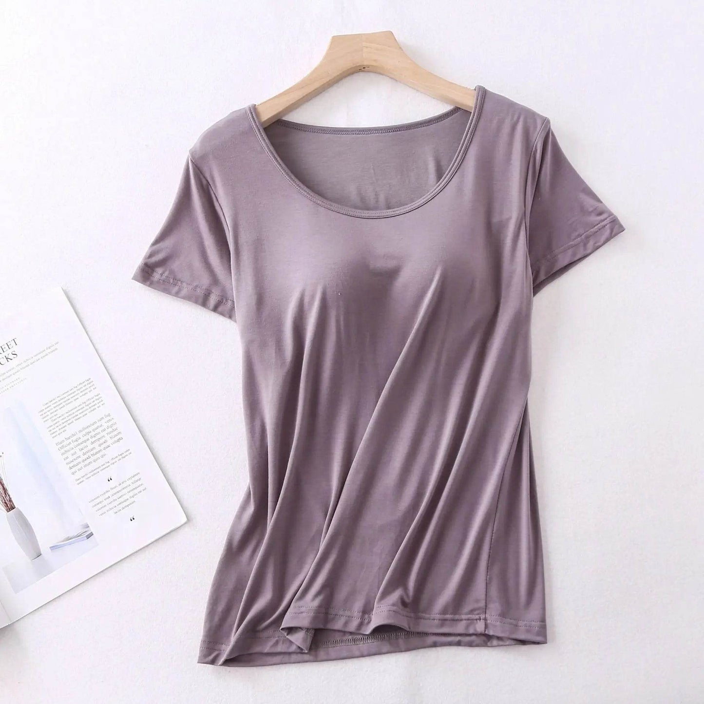 Modal cotton pyjama femme new pijamas women chest pad short sleeve pajamas set large size bra-cup loose shorts sleepwear set - AIAZ