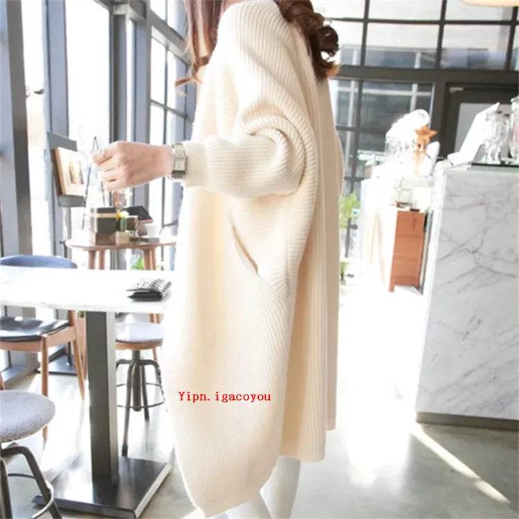 2023 Long Cardigan Women Sweater Autumn Winter Bat Sleeve Knitted Sweater Femme Jacket Loose Ladies Sweaters Cardigans New - AIAZ