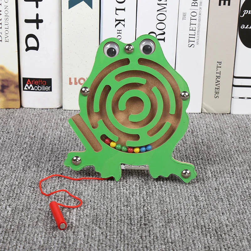 Kids Magnetic Maze Toy Mini Wooden Interactive Maze Pen Driving Beads Maze Puzzle Board Game Eduactional Toys for Toddlers Baby