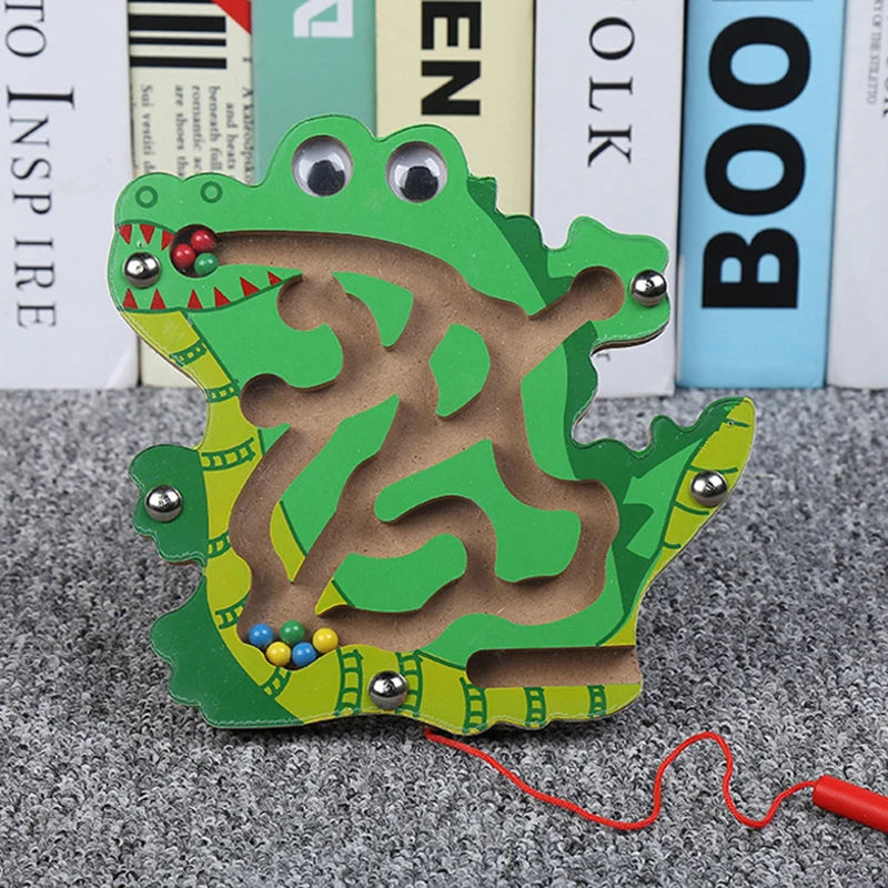 Kids Magnetic Maze Toy Mini Wooden Interactive Maze Pen Driving Beads Maze Puzzle Board Game Eduactional Toys for Toddlers Baby