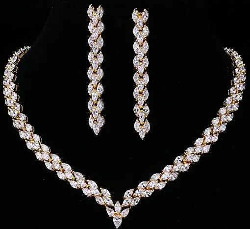 Emmaya Exquisite Cubic Zirconia Wedding Party Jewelry Set Gold Color High Quality CZ Bridal Necklace Earring