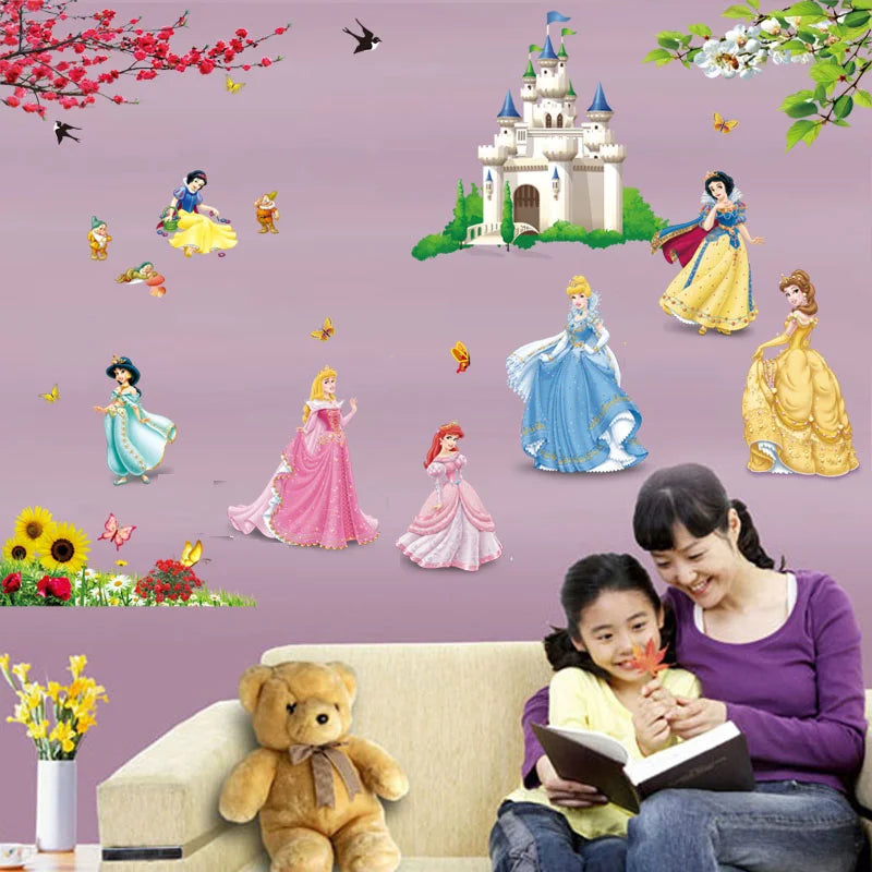 lovely castle Princess Wall Stickers For Kids Room Height Measure fairy tale Cartoon DIY Decoration Girl's Room Decoration gift