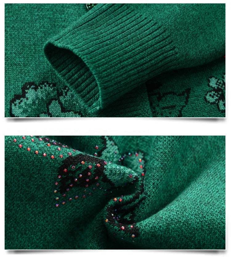 Grandma Knitted Cardigan Jacket Autumn Winter Loose Women Print Long-sleeve Sweater Coat Plus size Warm Cardigan Women clothing - AIAZ