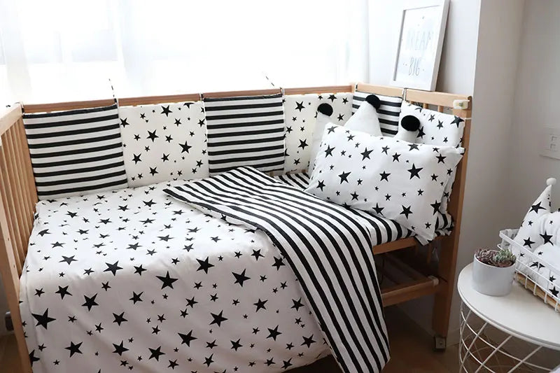 Baby Bedding Set Nordic Striped Star Crib Bedding Set With Bumper Cotton Soft Baby Bed Linen Items For Newborns Nursery Decor