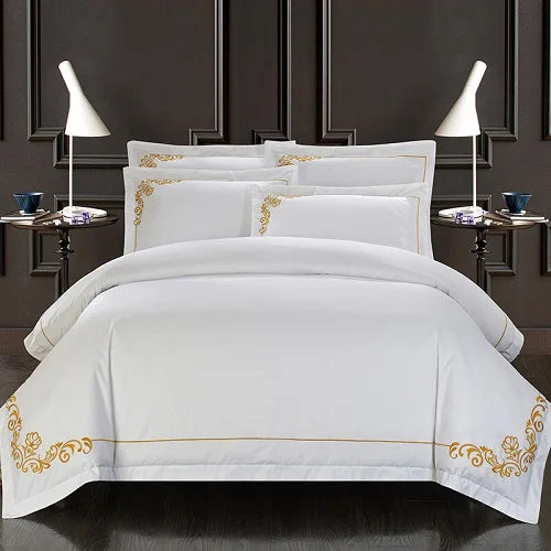 100% Cotton White Embroidered Bedding sets 4/6Pieces White Hotel Bedsheet set Duvet cover Pillow shams Double King Queen size