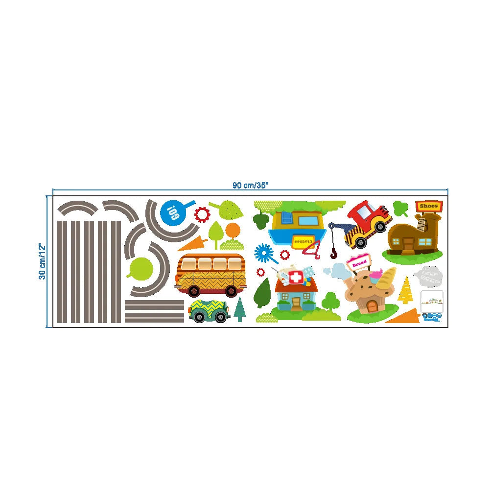 Cartoon Highway Track Cars Wall Stickers For Kids Rooms Sticker Children's Play Room Bedroom Decor Wall Art Decals
