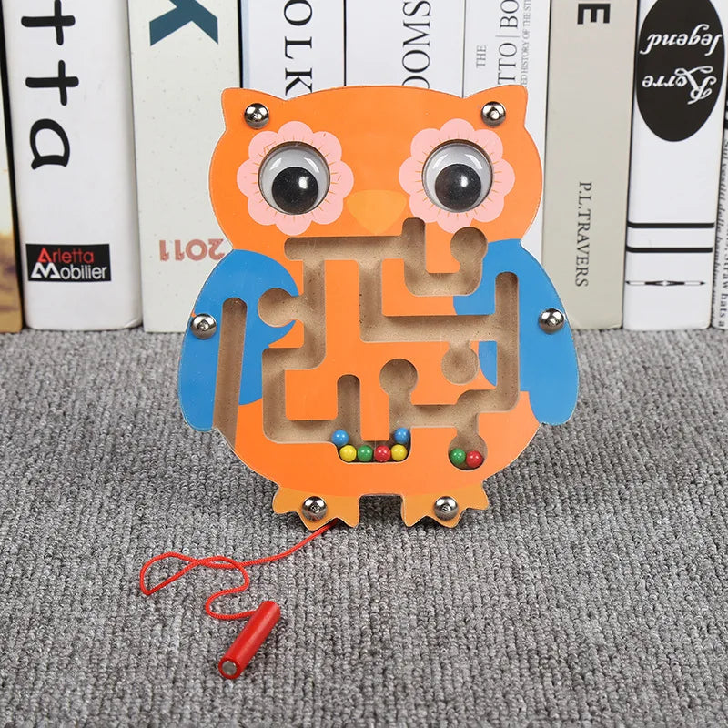 Kids Magnetic Maze Toy Mini Wooden Interactive Maze Pen Driving Beads Maze Puzzle Board Game Eduactional Toys for Toddlers Baby
