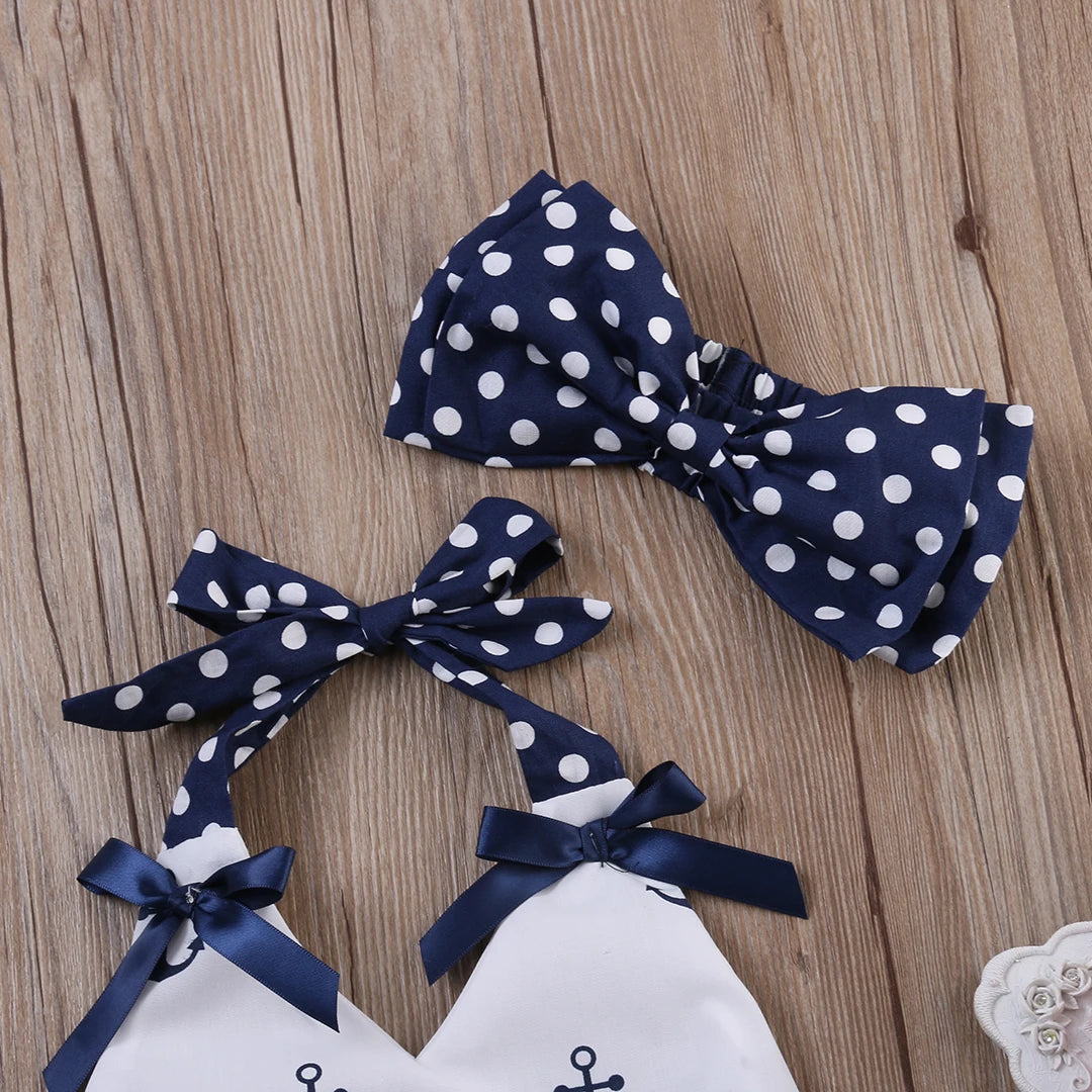 Citgeett Summer 3Pcs/set Infant Baby Girls Clothes Anchor Tops+Polka Dot Briefs+Head Band  Outfits Set Sunsuit 0-24M