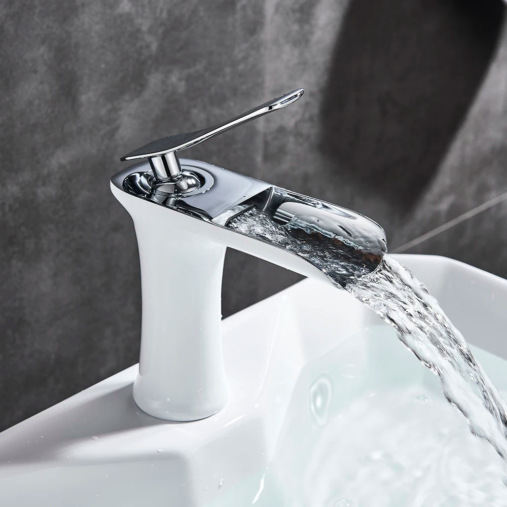 Basin Faucets Waterfall Bathroom Faucet Single handle Basin Mixer Tap Bath Antique Brass Faucet Sink Water Crane Silver Taps