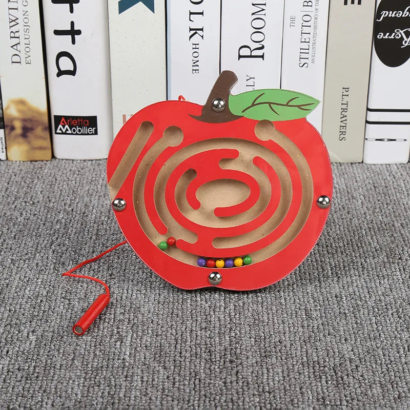 Kids Magnetic Maze Toy Mini Wooden Interactive Maze Pen Driving Beads Maze Puzzle Board Game Eduactional Toys for Toddlers Baby