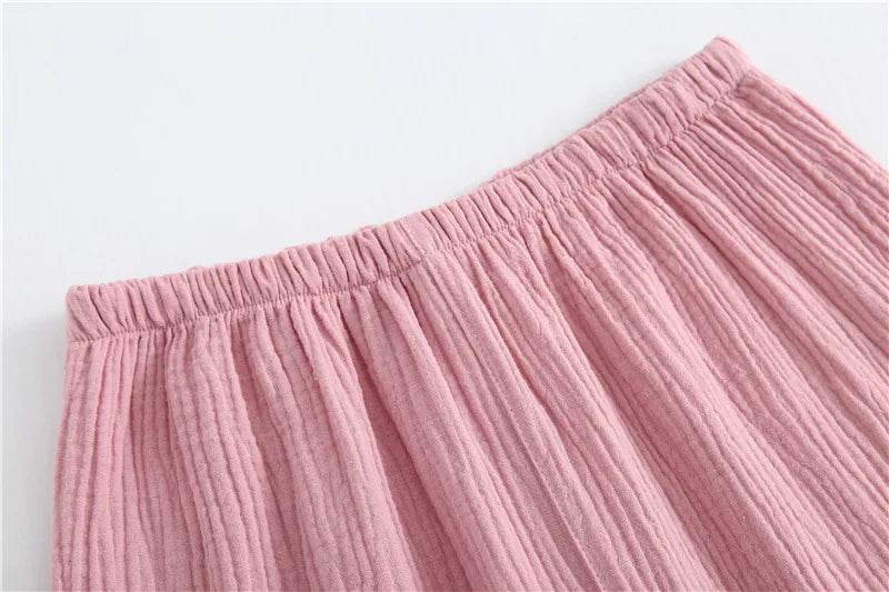 Solid Breathable Lovers 100% Cotton Crepe Pajamas Sets Women Men Autumn Long Sleeve Fresh Soft Pijama Mujer Casual Pyjamas - AIAZ