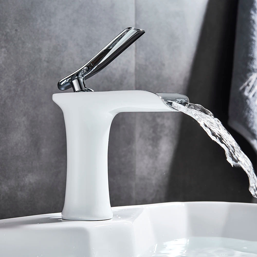 Basin Faucets Waterfall Bathroom Faucet Single handle Basin Mixer Tap Bath Antique Brass Faucet Sink Water Crane Silver Taps