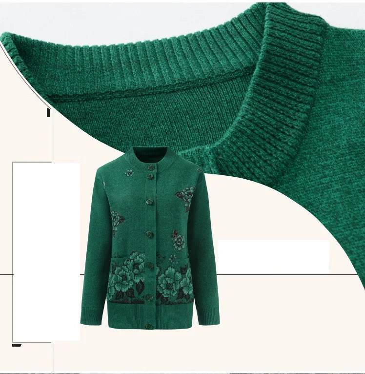 Grandma Knitted Cardigan Jacket Autumn Winter Loose Women Print Long-sleeve Sweater Coat Plus size Warm Cardigan Women clothing - AIAZ