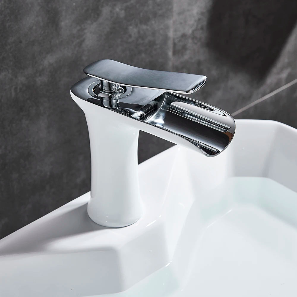Basin Faucets Waterfall Bathroom Faucet Single handle Basin Mixer Tap Bath Antique Brass Faucet Sink Water Crane Silver Taps