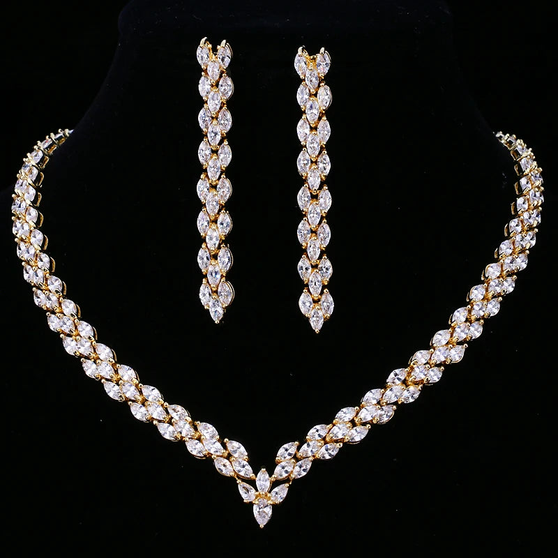 Emmaya Exquisite Cubic Zirconia Wedding Party Jewelry Set Gold Color High Quality CZ Bridal Necklace Earring