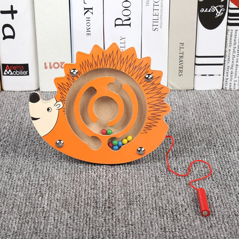 Kids Magnetic Maze Toy Mini Wooden Interactive Maze Pen Driving Beads Maze Puzzle Board Game Eduactional Toys for Toddlers Baby