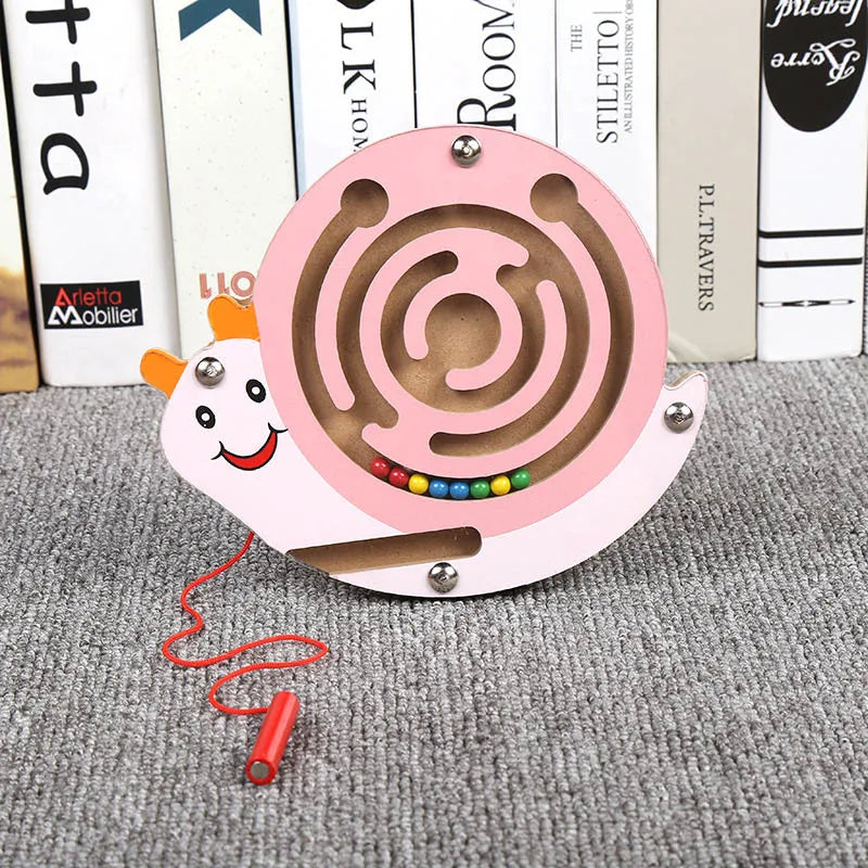 Kids Magnetic Maze Toy Mini Wooden Interactive Maze Pen Driving Beads Maze Puzzle Board Game Eduactional Toys for Toddlers Baby