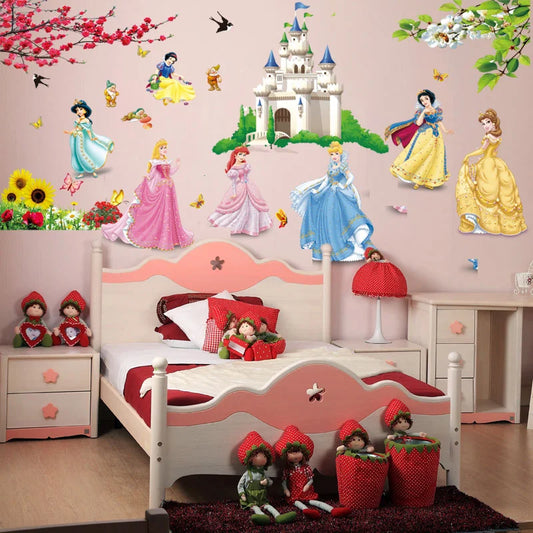 lovely castle Princess Wall Stickers For Kids Room Height Measure fairy tale Cartoon DIY Decoration Girl's Room Decoration gift