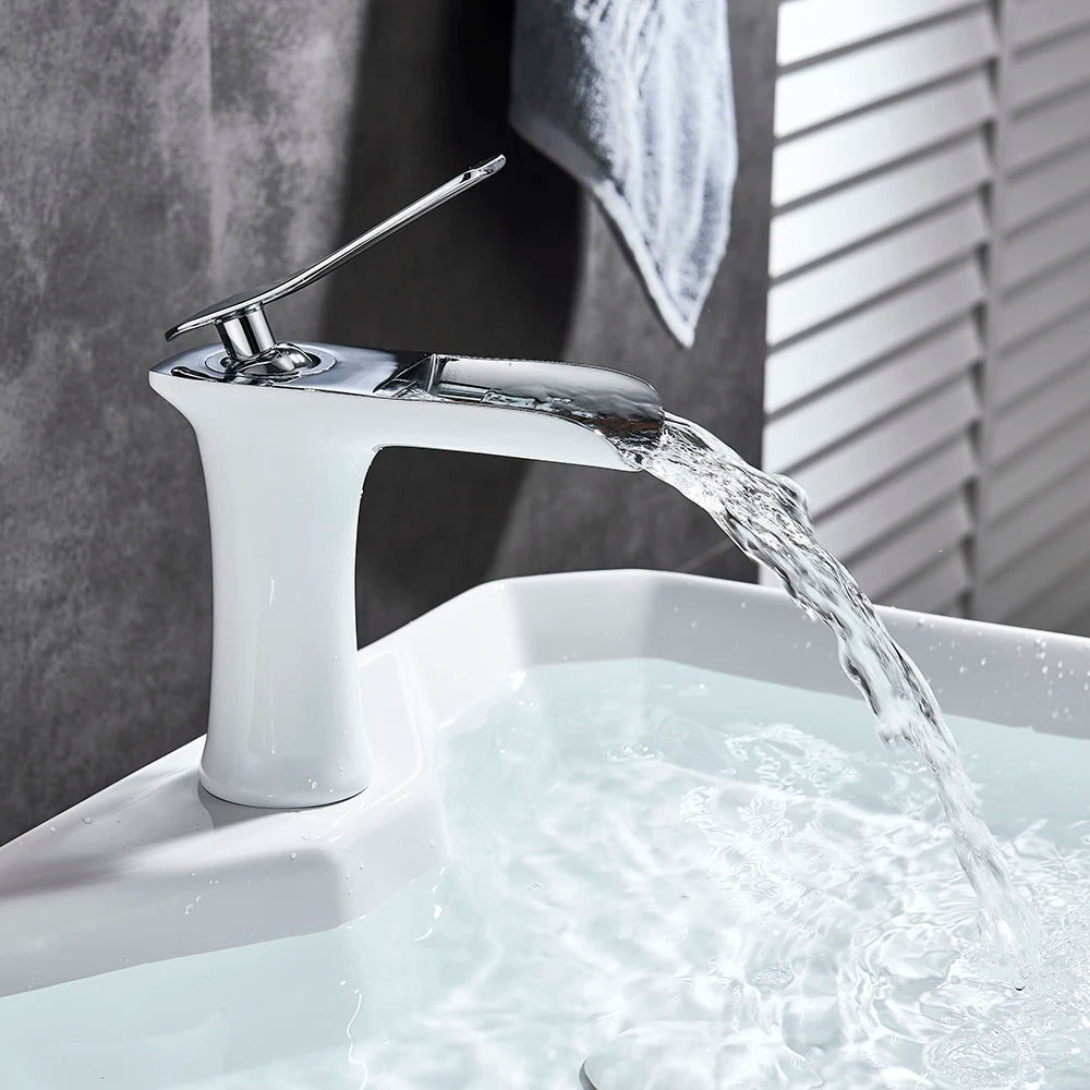Basin Faucets Waterfall Bathroom Faucet Single handle Basin Mixer Tap Bath Antique Brass Faucet Sink Water Crane Silver Taps