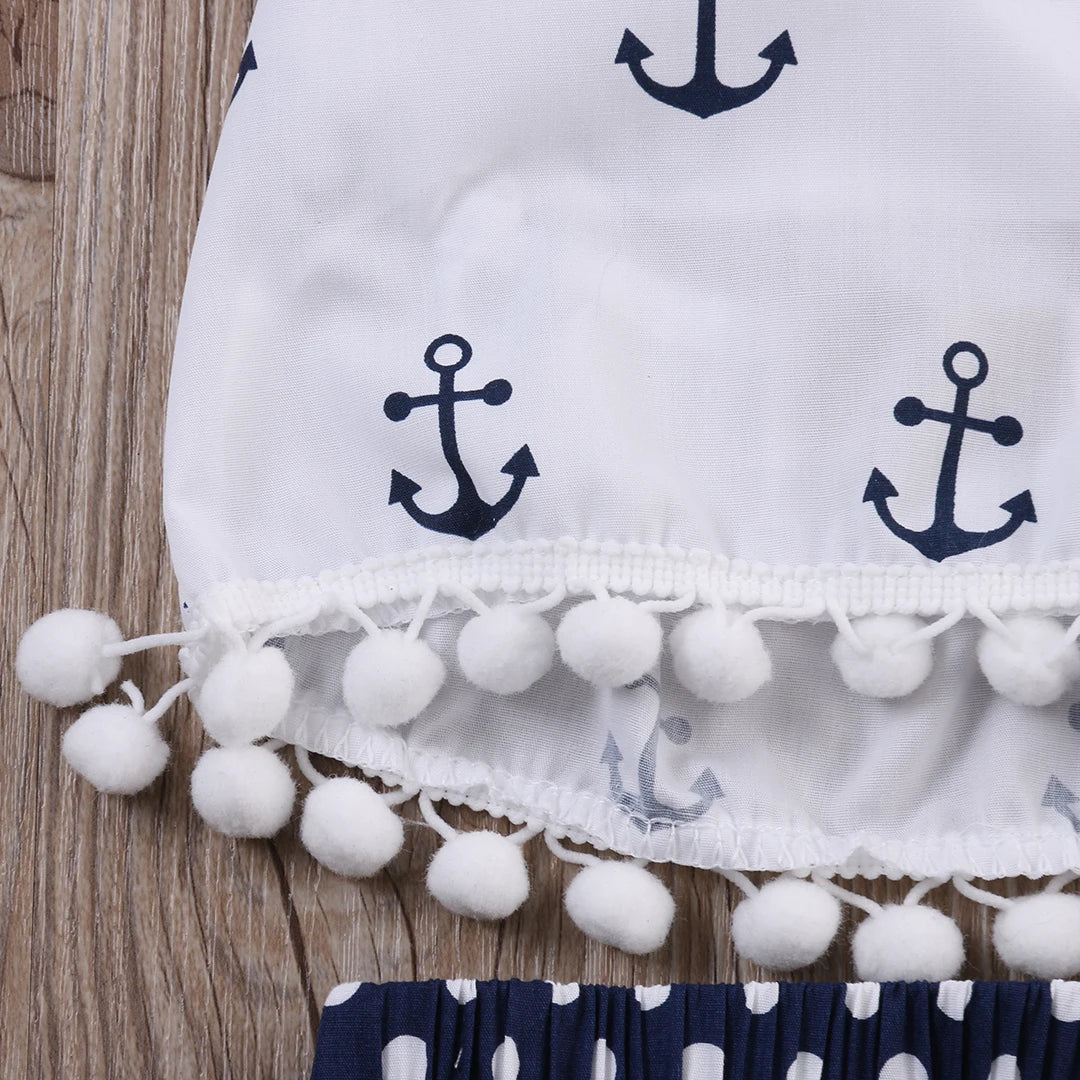 Citgeett Summer 3Pcs/set Infant Baby Girls Clothes Anchor Tops+Polka Dot Briefs+Head Band  Outfits Set Sunsuit 0-24M