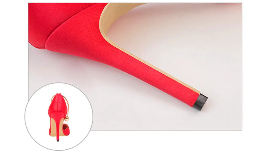 2025 New Elegant Pearl Metal Buckle High Heels Women Sandals Korean Fashion Soft Silk Pointed Ladies Shoes Party Sandals Shallow