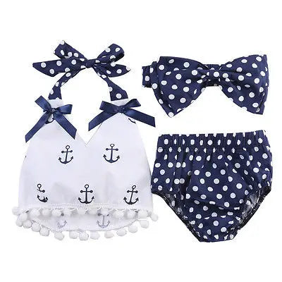 Citgeett Summer 3Pcs/set Infant Baby Girls Clothes Anchor Tops+Polka Dot Briefs+Head Band  Outfits Set Sunsuit 0-24M
