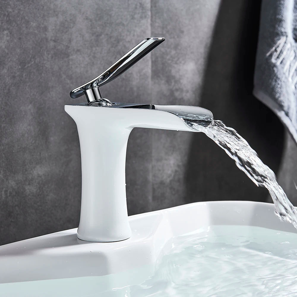 Basin Faucets Waterfall Bathroom Faucet Single handle Basin Mixer Tap Bath Antique Brass Faucet Sink Water Crane Silver Taps