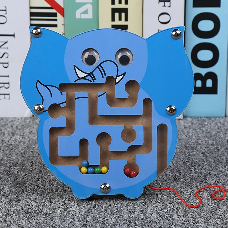 Kids Magnetic Maze Toy Mini Wooden Interactive Maze Pen Driving Beads Maze Puzzle Board Game Eduactional Toys for Toddlers Baby