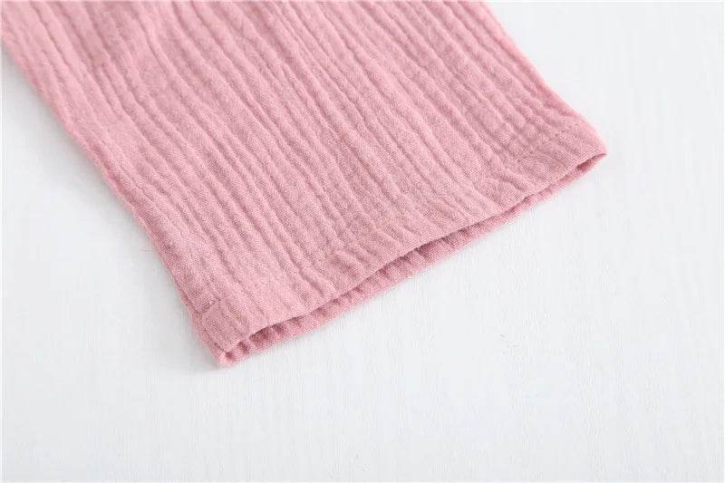 Solid Breathable Lovers 100% Cotton Crepe Pajamas Sets Women Men Autumn Long Sleeve Fresh Soft Pijama Mujer Casual Pyjamas - AIAZ