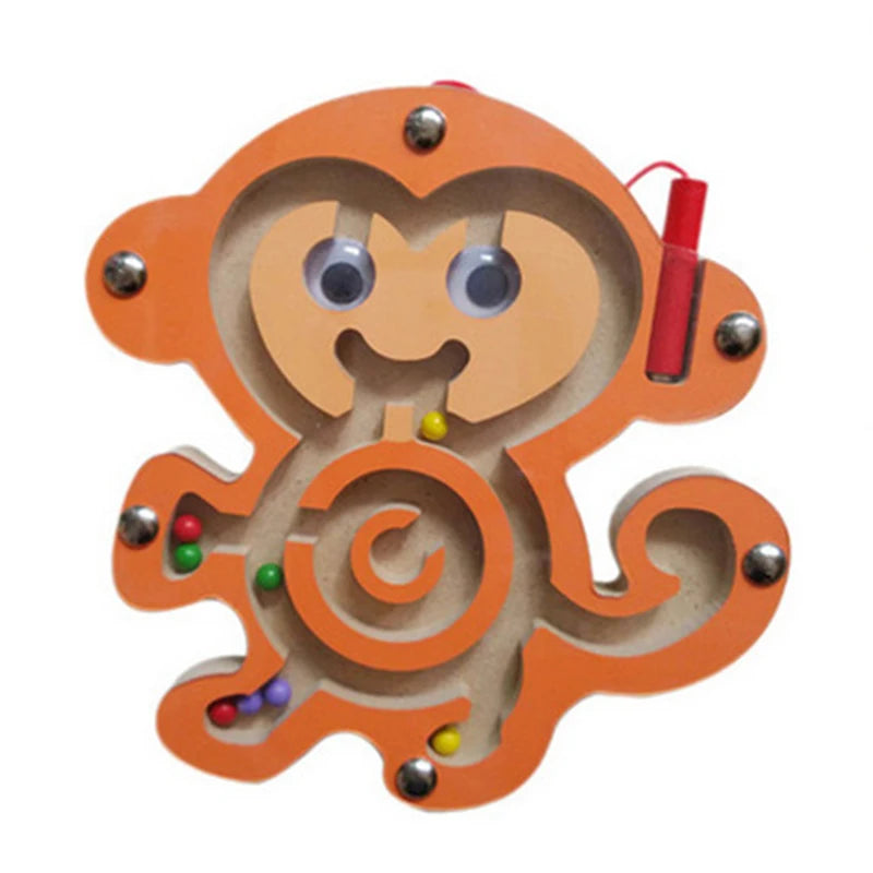 Kids Magnetic Maze Toy Mini Wooden Interactive Maze Pen Driving Beads Maze Puzzle Board Game Eduactional Toys for Toddlers Baby